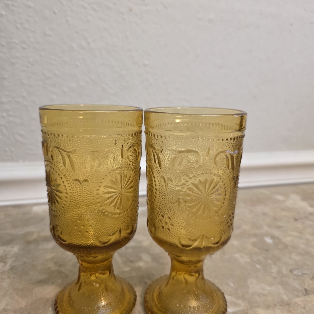 5pc Vintage Brockway American Concord Amber Glass Set - Goblets & Tumblers - Picture 2 of 12